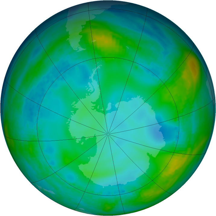 Antarctic ozone map for 05 June 1991